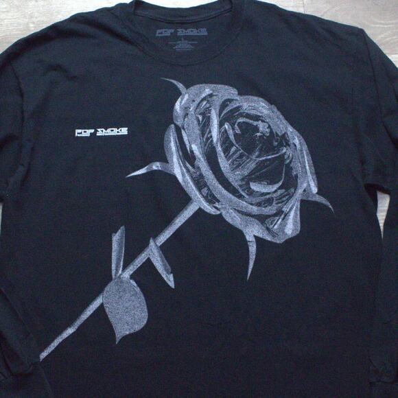 Pop Smoke Official Merch Long Sleeve Rose Graphic T-Shirt in Black Men’s Size L - Picture 1 of 4